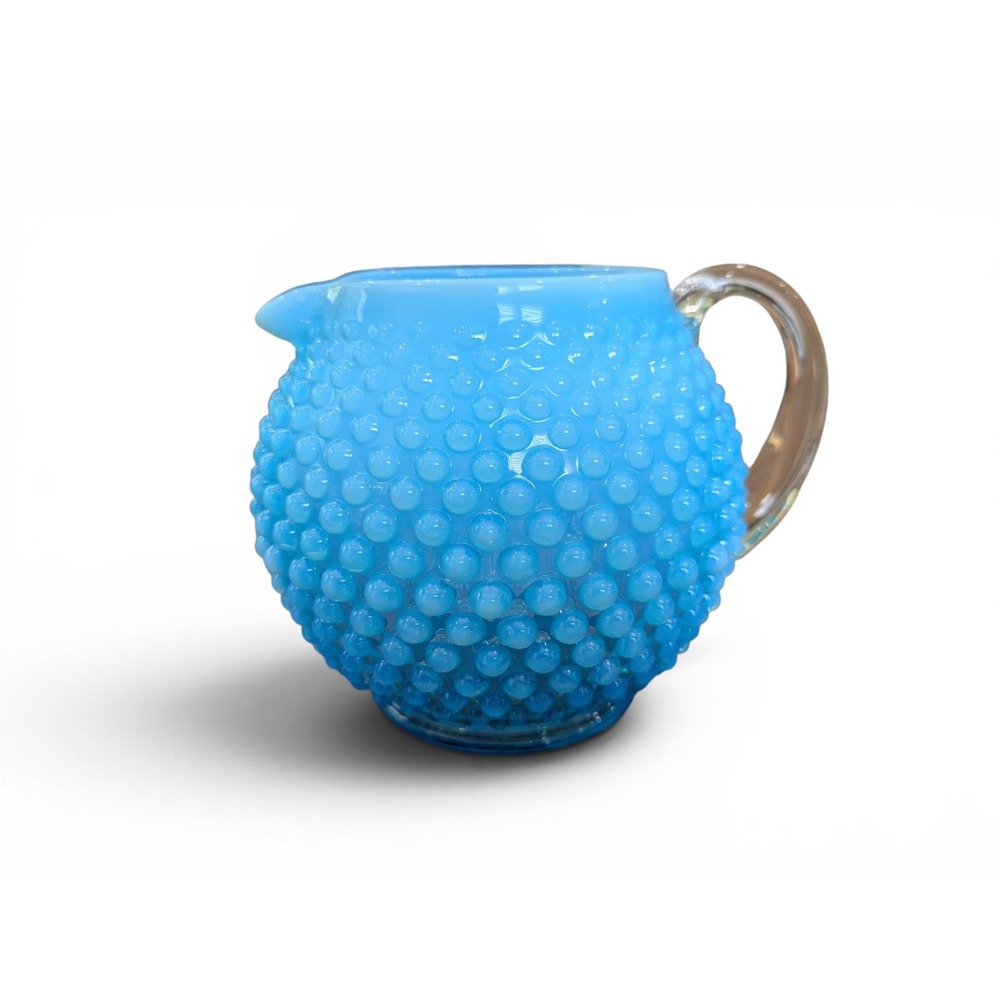 Fenton Blue Opelecent Hobnail Squat Pitcher